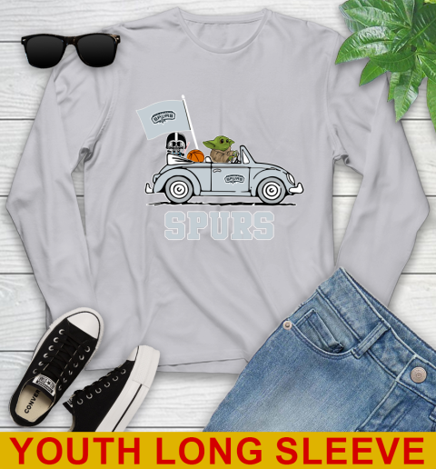 NBA Basketball San Antonio Spurs Darth Vader Baby Yoda Driving Star Wars Shirt Youth Long Sleeve 6