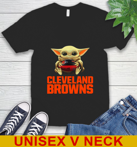 NFL Football Cleveland Browns Baby Yoda Star Wars Shirt V-Neck T-Shirt 2
