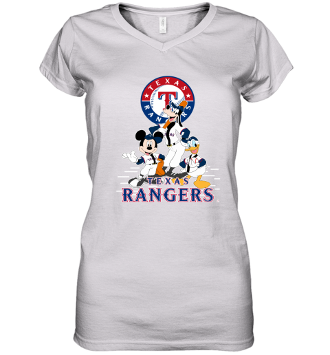 Texas Rangers Mickey Donald And Goofy Baseball Women's V-Neck T-Shirt