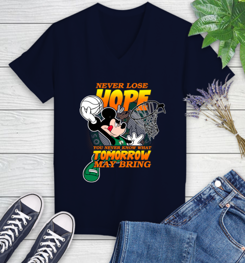 Boston Celtics NBA Basketball Mickey Disney Never Lose Hope Women's V-Neck T-Shirt 2
