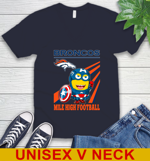 NFL Football Denver Broncos Captain America Marvel Avengers Minion Shirt V-Neck T-Shirt 2