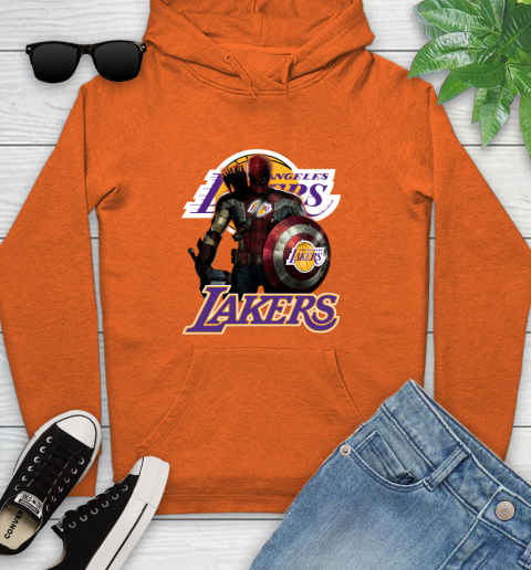 Los Angeles Lakers NBA Basketball Captain America Thor Spider Man Hawkeye Avengers Youth Hoodie 5