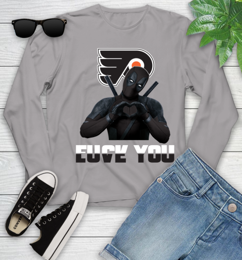 NHL Philadelphia Flyers Deadpool Love You Fuck You Hockey Sports Youth Long Sleeve 5