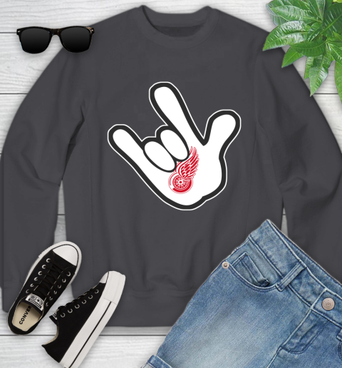 Detroit Red Wings NHL Hockey Mickey Rock Hand Disney Youth Sweatshirt 6