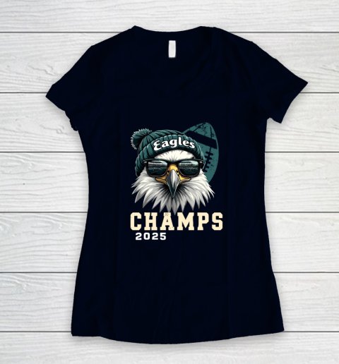 Eagles Sunglasses Championship 2025 Celebrated Eagles Women's V-Neck T-Shirt 2