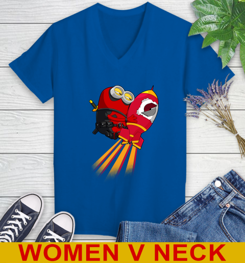 NBA Basketball Portland Trail Blazers Deadpool Minion Marvel Shirt Women's V-Neck T-Shirt 9
