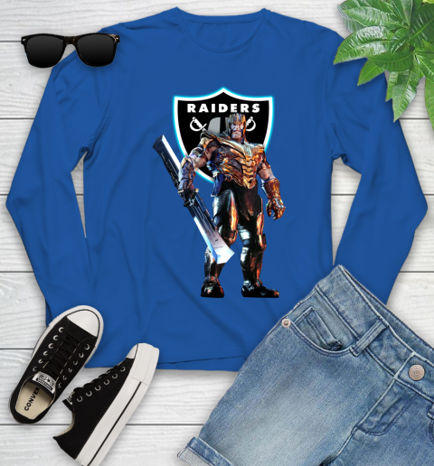 NFL Thanos Gauntlet Avengers Endgame Football Oakland Raiders Youth Long Sleeve 9