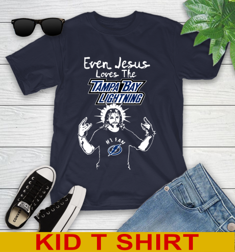 Tampa Bay Lightning NHL Hockey Even Jesus Loves The Lightning Shirt Youth T-Shirt 2