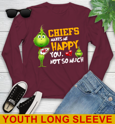 NFL Kansas City Chiefs Makes Me Happy You Not So Much Grinch Football Sports Youth Long Sleeve 6