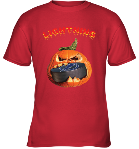 NHL Tampa Bay Lightning Halloween Pumpkin Hockey Sports OlBXjUwGS2n youth t shirt 26 95 151514 front red