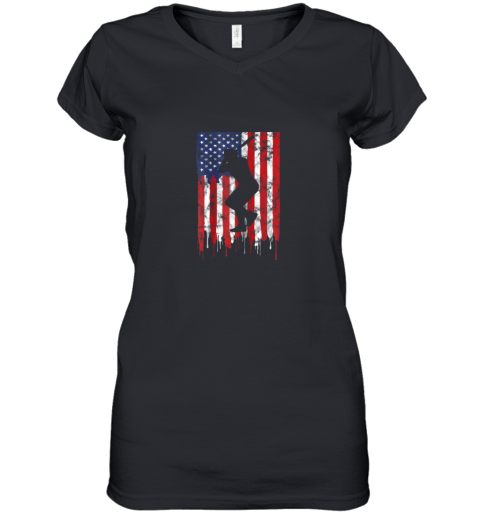 Vintage Patriotic American Flag Baseball Shirt USA Women's V-Neck T-Shirt