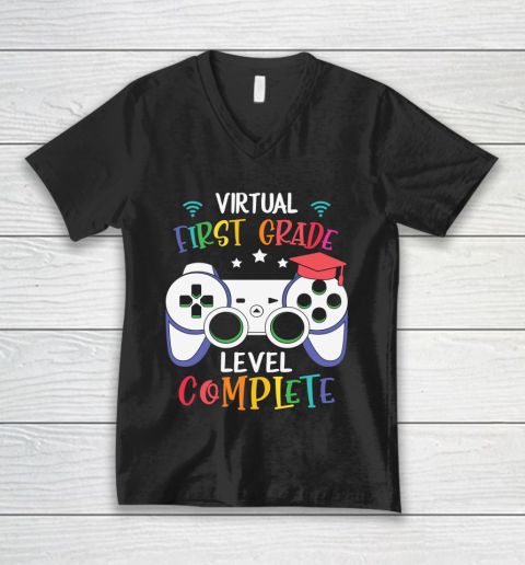 Back To School Shirt Virtual First Grade level complete V-Neck T-Shirt