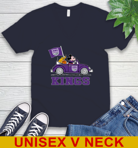 NBA Basketball Sacramento Kings Pluto Mickey Driving Disney Shirt V-Neck T-Shirt 3
