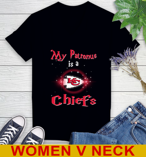 NFL Football Harry Potter My Patronus Is A Kansas City Chiefs Women's V-Neck T-Shirt