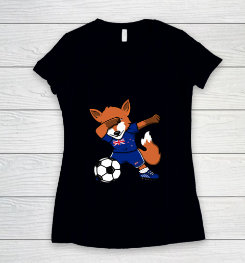 Dabbing Fox New Zealand Soccer Fans Jersey Football Lovers Women's V-Neck T-Shirt
