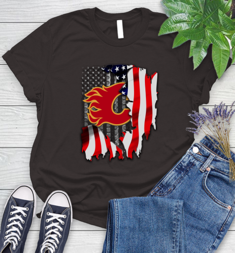 Calgary Flames NHL Hockey American Flag Women's T-Shirt 12 Calgary Flames NHL Hockey American Flag Women's T-Shirt - Image 12