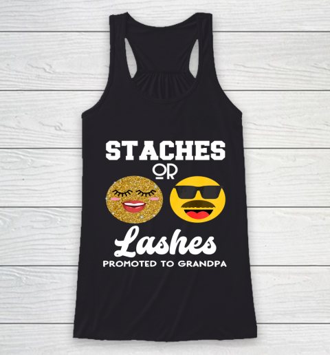 Promoted to Grandpa Lashes or Staches Gender Reveal Party Racerback Tank