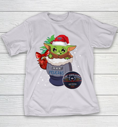 New Orleans Pelicans Christmas Baby Yoda Star Wars Funny Happy NBA Youth T-Shirt 5