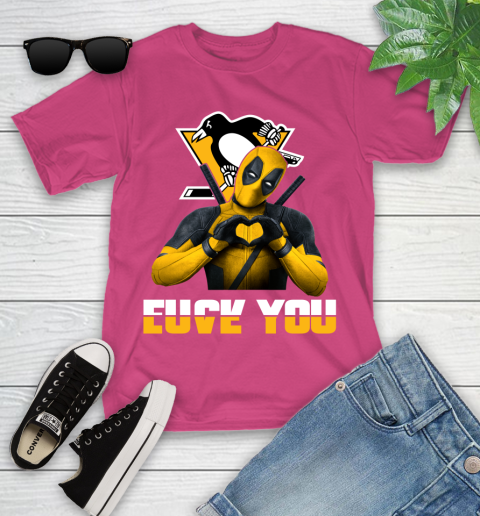 NHL Pittsburgh Penguins Deadpool Love You Fuck You Hockey Sports Youth T-Shirt 11