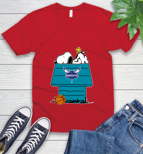 Charlotte Hornets NBA Basketball Snoopy Woodstock The Peanuts Movie V-Neck T-Shirt 7