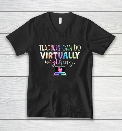 Teachers Can Do Virtually Anything Trending Social Distancing Qurantine Teacher V-Neck T-Shirt