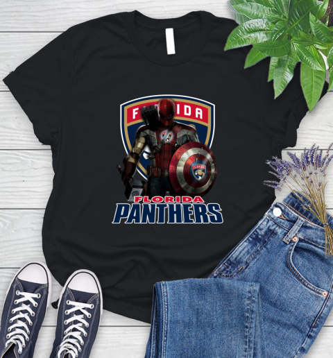 NHL Captain America Thor Spider Man Hawkeye Avengers Endgame Hockey Florida Panthers Women's T-Shirt 2