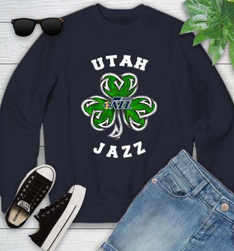 NBA Utah Jazz Three Leaf Clover St Patrick's Day Basketball Sports Youth Sweatshirt 2