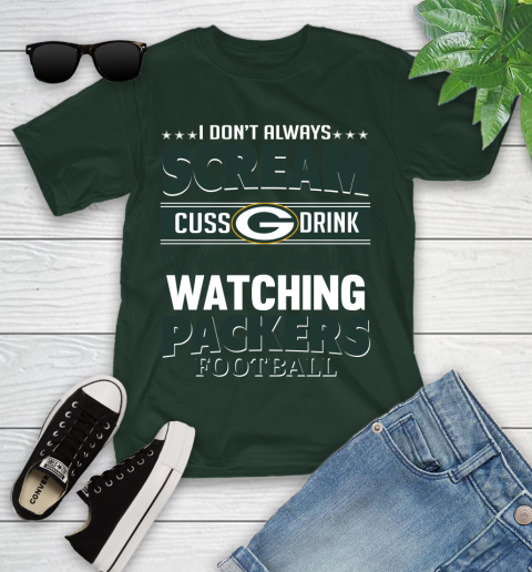 Green Bay Packers NFL Football I Scream Cuss Drink When I'm Watching My Team Youth T-Shirt 5