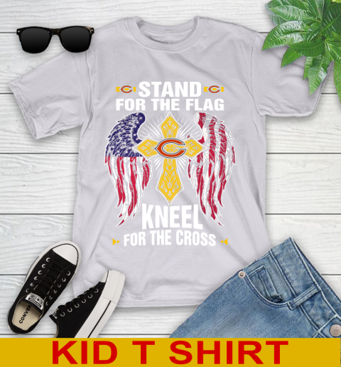 NFL Football Chicago Bears Stand For Flag Kneel For The Cross Shirt Youth T-Shirt 4
