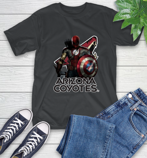 NHL Captain America Thor Spider Man Hawkeye Avengers Endgame Hockey Arizona Coyotes T-Shirt 2