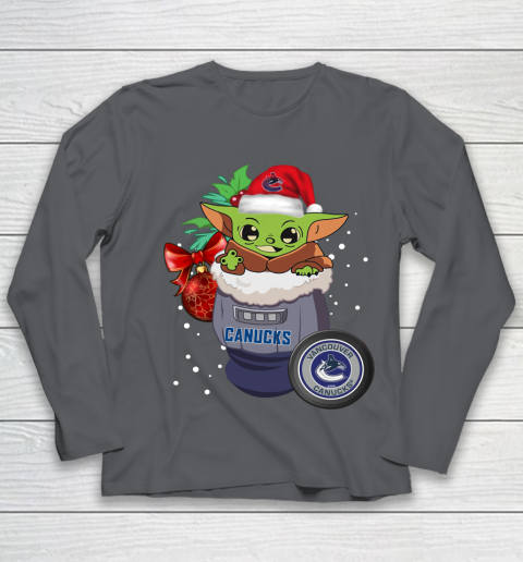 Vancouver Canucks Christmas Baby Yoda Star Wars Funny Happy NHL Youth Long Sleeve 8