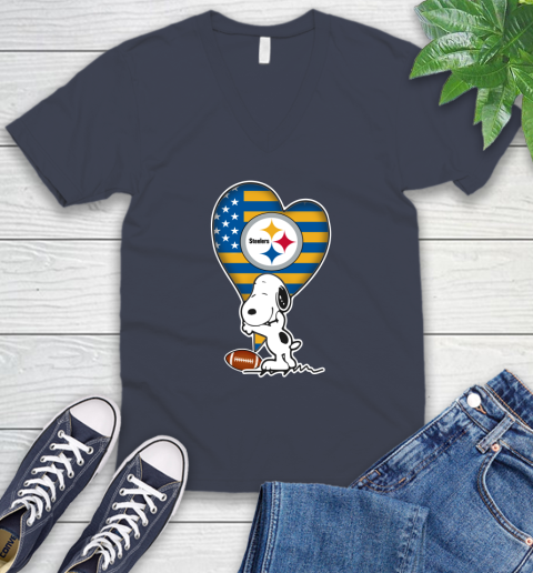 Pittsburgh Steelers NFL Football The Peanuts Movie Adorable Snoopy V-Neck T-Shirt 9