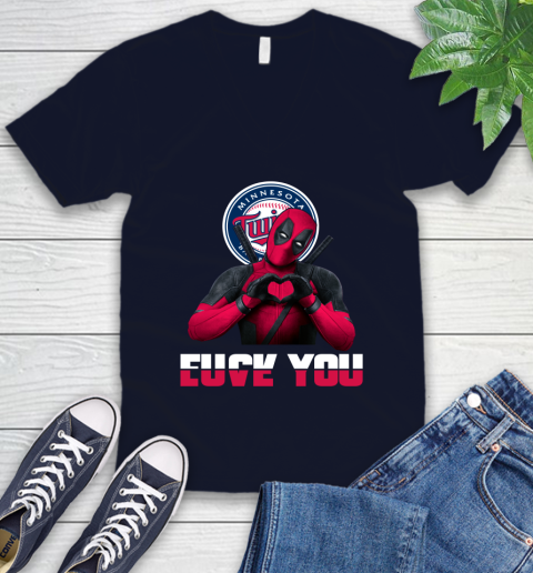 MLB Minnesota Twins Deadpool Love You Fuck You Baseball Sports V-Neck T-Shirt 2