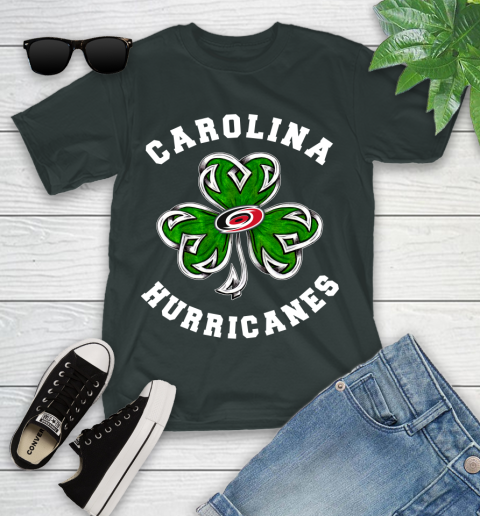 NHL Carolina Hurricanes Three Leaf Clover St Patrick's Day Hockey Sports Youth T-Shirt 6