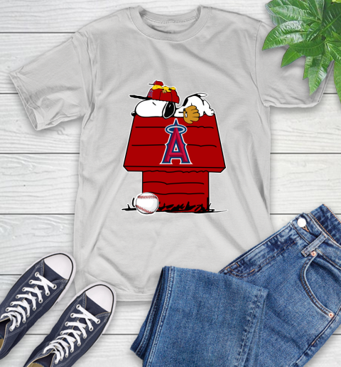 MLB Los Angeles Angels Snoopy Woodstock The Peanuts Movie Baseball T Shirt T-Shirt