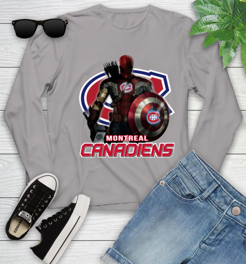 NHL Captain America Thor Spider Man Hawkeye Avengers Endgame Hockey Montreal Canadiens Youth Long Sleeve 5