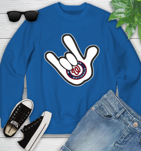 Washington Nationals MLB Baseball Mickey Rock Hand Disney Youth Sweatshirt 8