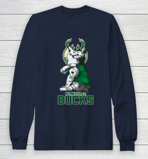 NBA Basketball My Cat Loves Milwaukee Bucks Long Sleeve T-Shirt 2