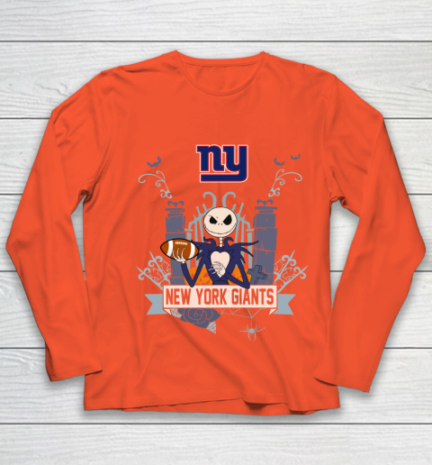 NFL New York Giants Football Jack Skellington Halloween Youth Long Sleeve 3