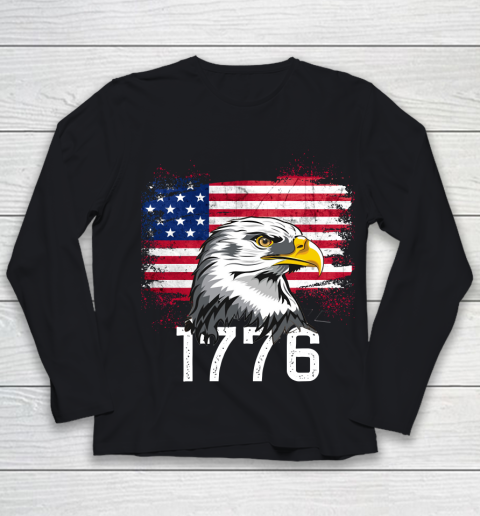 Veteran Shirt 4th of July  1776 Flag and Eagle Youth Long Sleeve
