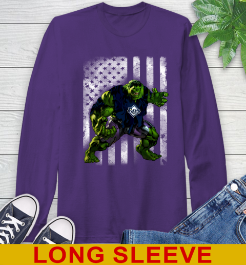 Tampa Bay Rays Hulk Marvel Avengers MLB Baseball American Flag Long Sleeve T-Shirt 5