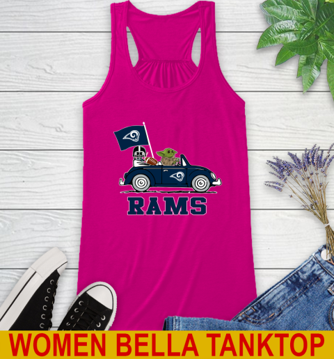 NFL Football Los Angeles Rams Darth Vader Baby Yoda Driving Star Wars Shirt Racerback Tank 8
