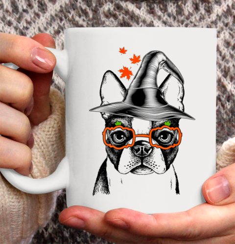 Cute Boston Terrier Witch Pumpkin Fall Halloween Dog Ceramic Mug 11oz