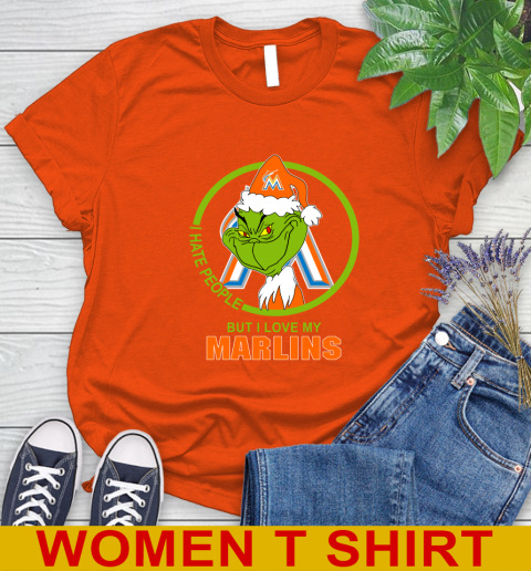 Miami Marlins MLB Christmas Grinch I Hate People But I Love My Favorite Baseball Team Women's T-Shirt 4