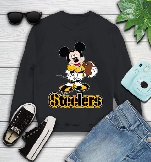 NFL Football Pittsburgh Steelers Cheerful Mickey Mouse Shirt Youth Sweatshirt