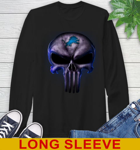 Detroit Lions NFL Football Punisher Skull Sports Long Sleeve T-Shirt