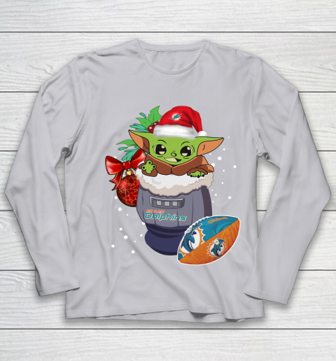 Miami Dolphins Christmas Baby Yoda Star Wars Funny Happy NFL Youth Long Sleeve 5