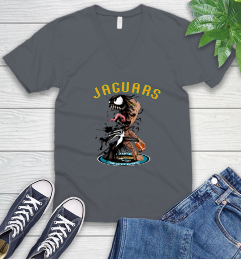 NFL Jacksonville Jaguars Football Venom Groot Guardians Of The Galaxy V-Neck T-Shirt 5