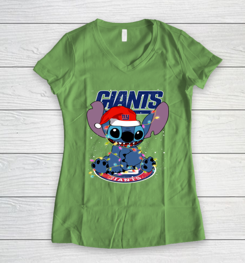New York Giants NFL Football noel stitch Christmas Women's V-Neck T-Shirt 5