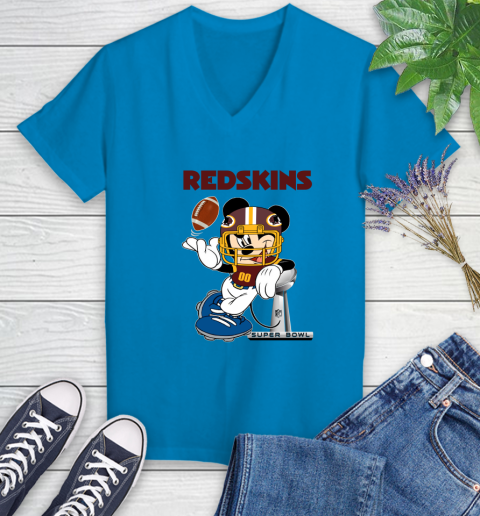 NFL Washington Redskins Mickey Mouse Disney Super Bowl Football T Shirt Women's V-Neck T-Shirt 21